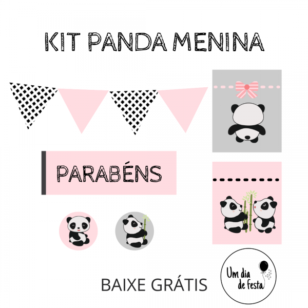 Kit digital panda menina - TOPO DE BOLO